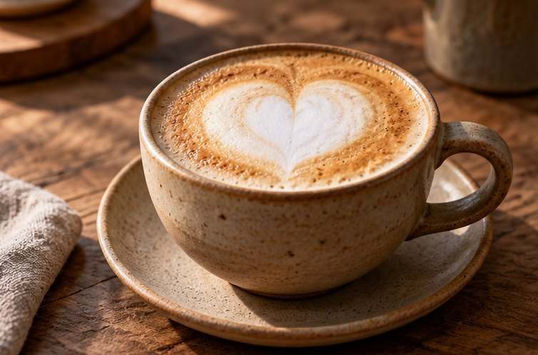 Cappuccino mit Milchschaum in einer Keramiktasse