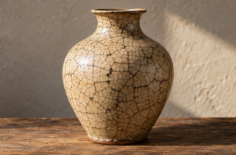 Vase mit gewolltem Craquelé und dunkel eingefärbten Risslinien