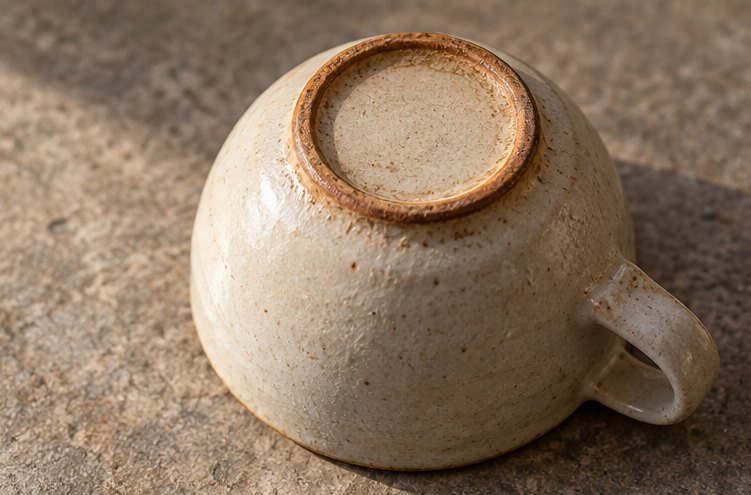 Umgedrehte Keramiktasse mit unglasiertem Standring